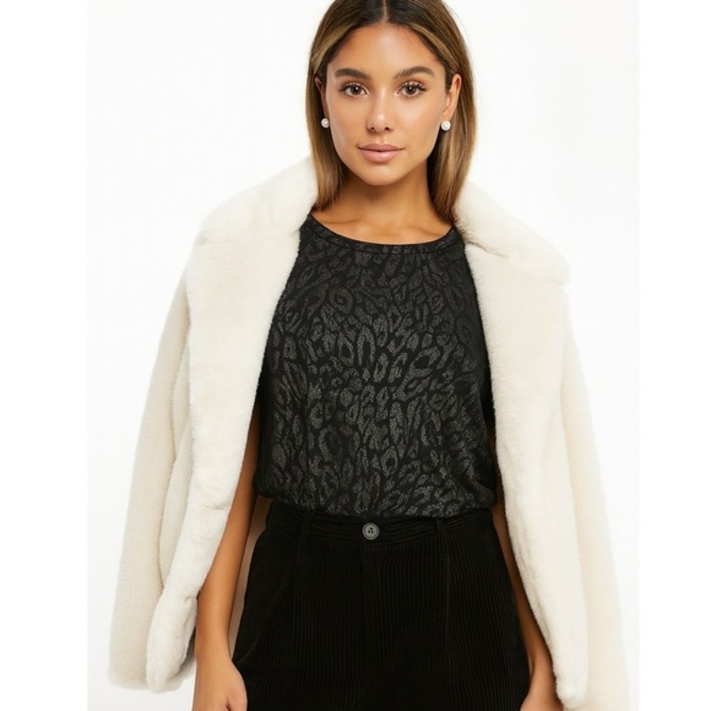 Birch Hill Black‎ & Charcoal Leopard Burnout Top Size L